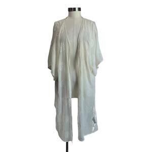 Knox Rose Embroidered Sheer Off White Boho Hippie Kimono Sz L/XL
